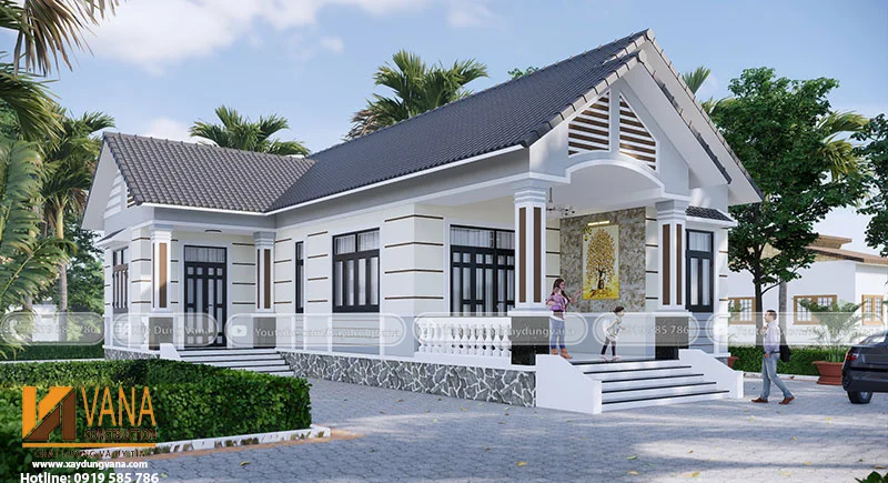 Mẫu nhà biệt thự vườn 1 tầng đẹp - mẫu nhà mái thái chữ L