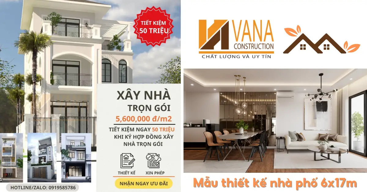 mẫu thiết kế nhà phố 6x17m
