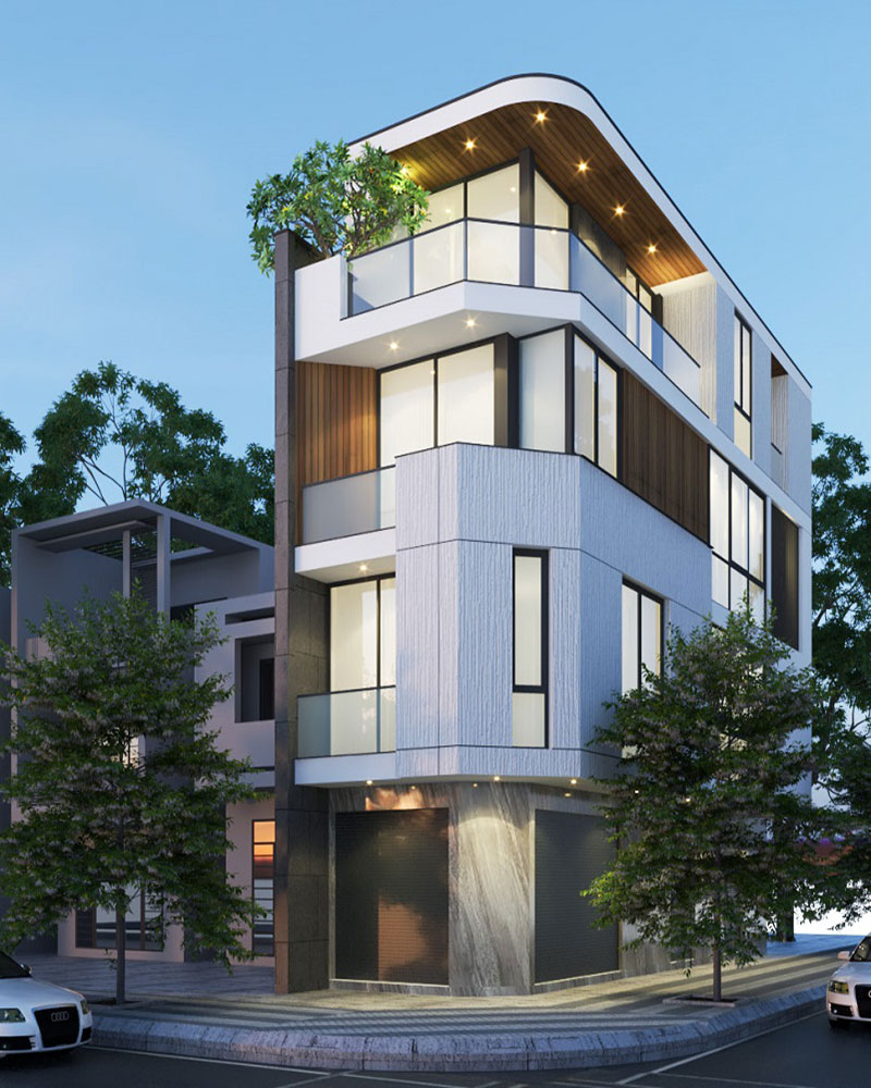 Thiết kế nhà phố 2 mặt tiền có thang máy